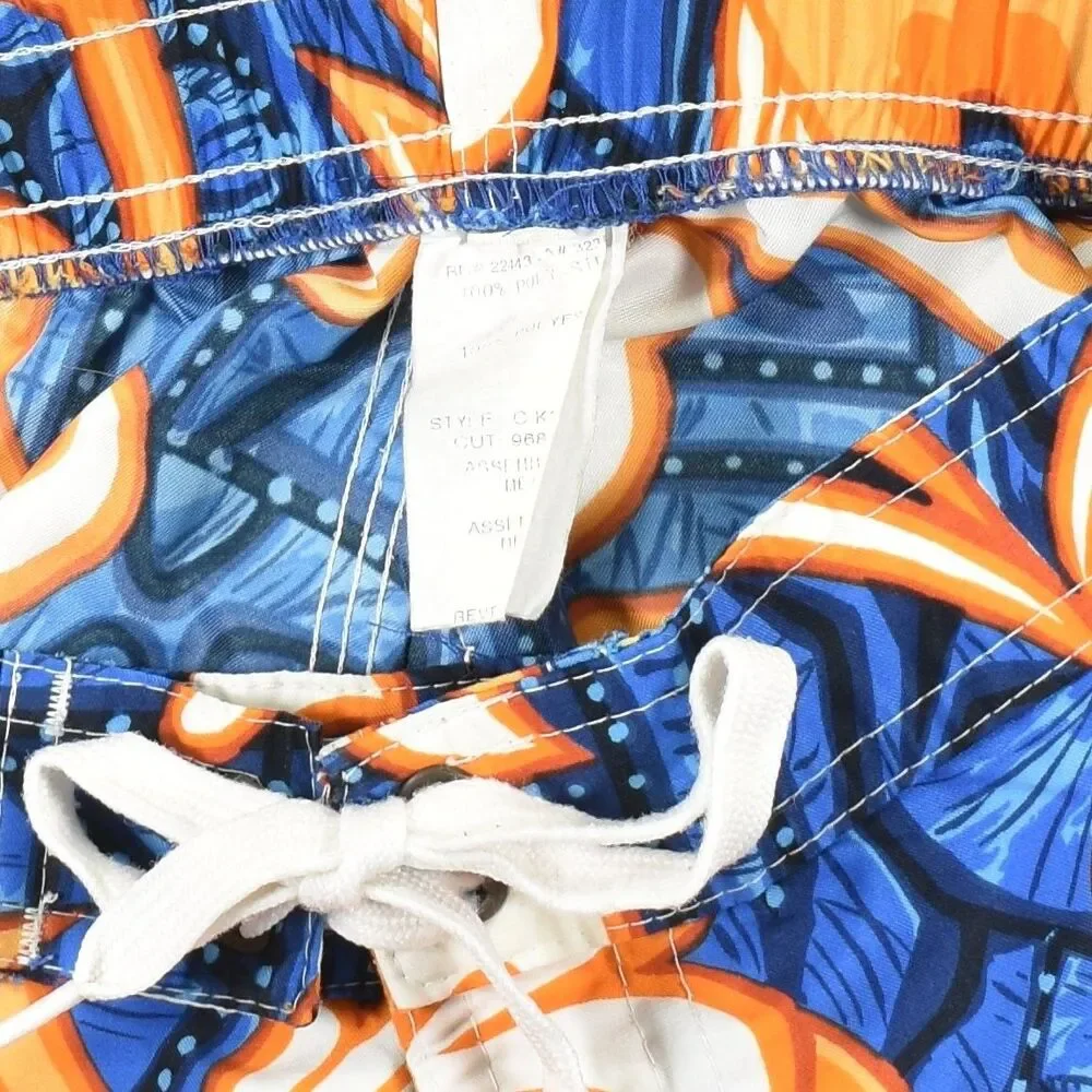 Quiksilver Boys M 6/7 Boardshorts Blue Neon Orange Hawaiian Tribal Surf Shorts
